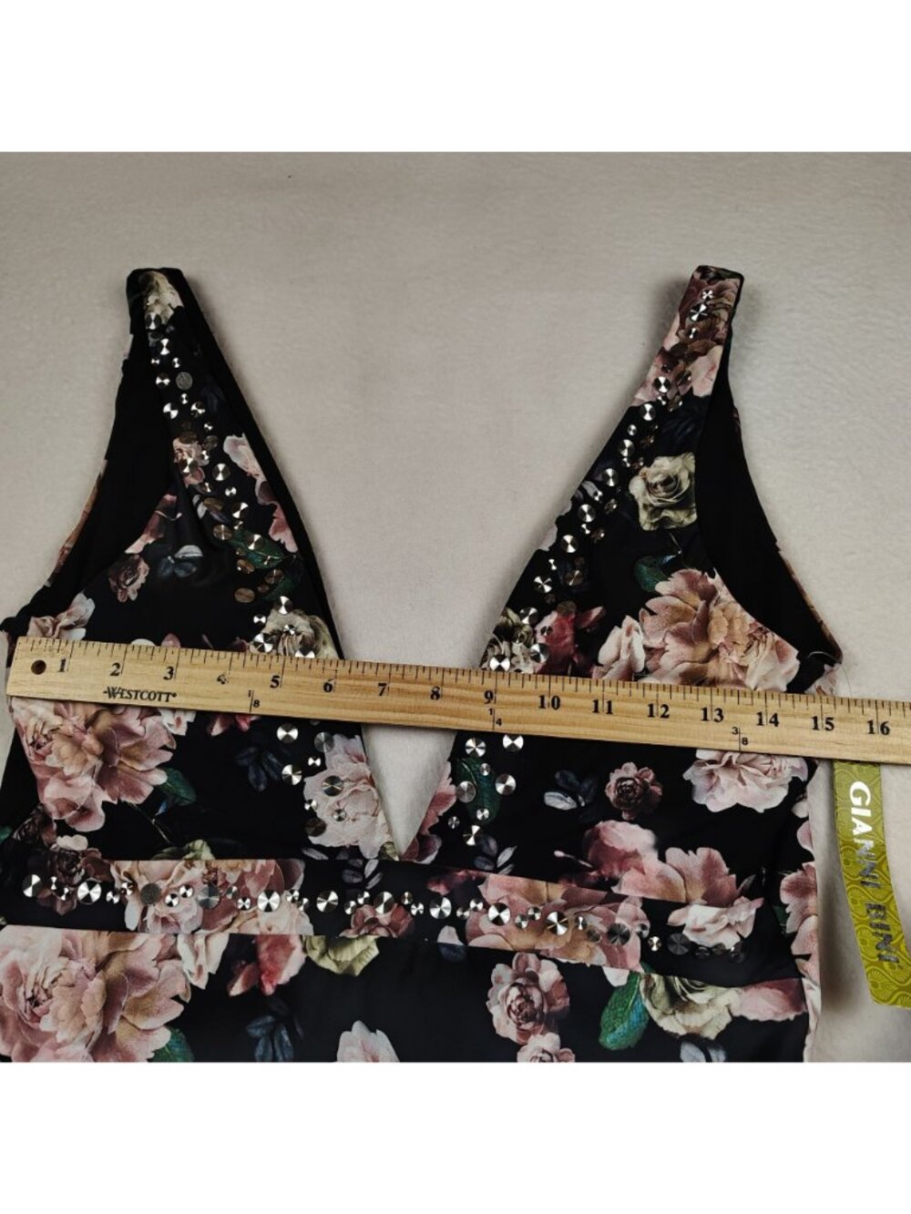 NEW Gianni Bini Plunge One-Piece Swimsuit Midnight Garden Floral Sz L - Picture 9 of 11